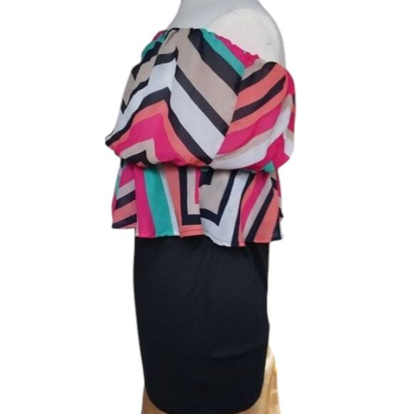 Chiffon Dress Cropped Bright Colored Patterned Mini Dress Chevrons Pull On - Picture 3 of 9